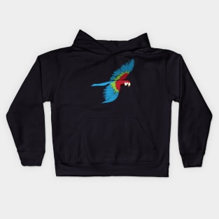 Artwork of Scarlet Macaw Parrot in Flight Kids Hoodie